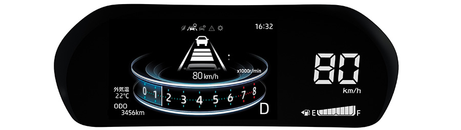 The seven-inch TFT color LCD display in the Advanced display mode