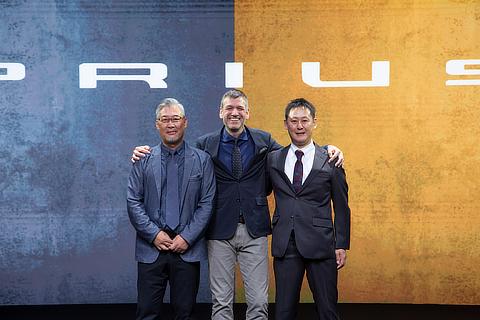 (Left to right) Yuji Fujiwara, Project Chief Designer / Simon Humphries, Senior General Manager, Design Field / Satoki oya, Project General Manager, Product Planning, Toyota Compact Car Company