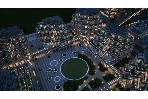 Woven City from above, with the courtyard at the center