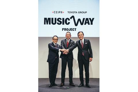CEIPA x TOYOTA GROUP "MUSIC WAY PROJECT" Announcement (From left: Akio Toyoda, TOYOTA GROUP Representative; Shunsuke Muramatsu, Chair of the Board of CEIPA; Shunichi Tokura, Composer/Producer, Commissioner for Cultural Affairs)