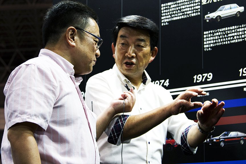 Mr. Kobayashi, the Corolla Geek (on the left) chats with Mr. Ohira, the Corolla master (on the right)