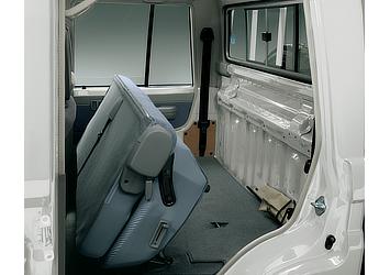 Land Cruiser 70 pickup rear bench seats in stowed position (Japan commemorative re-release)